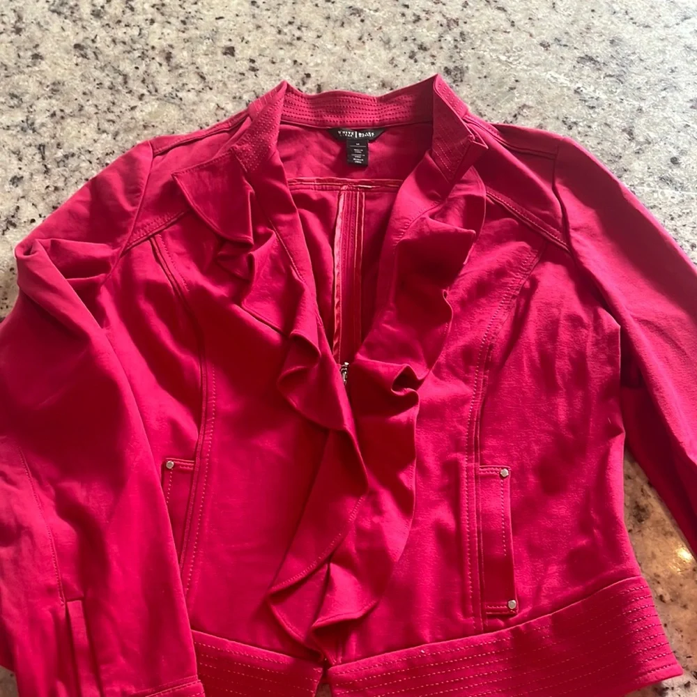 White House Black Market Red Ruffle Jacket - Picture 1 of 8